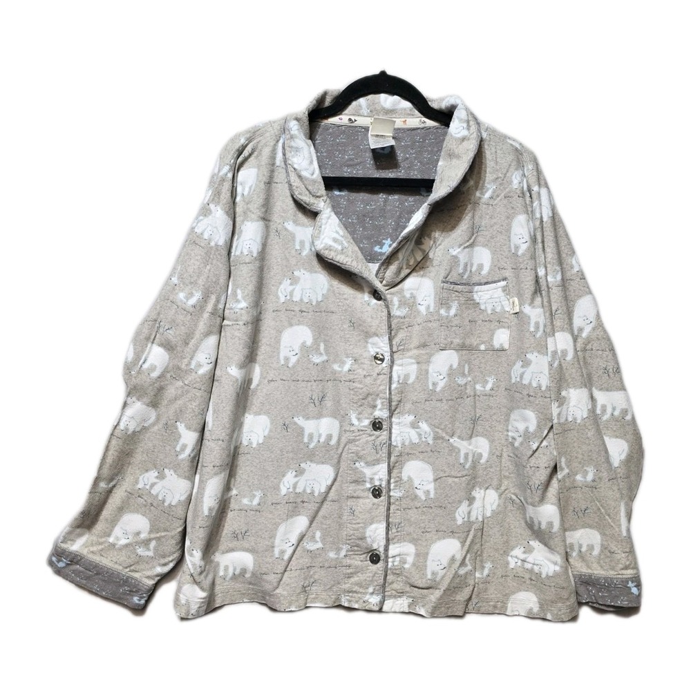 Munki Munki Womens XXL Gray Fleece Flannel‎ Polar Bear Arctic Pajama top